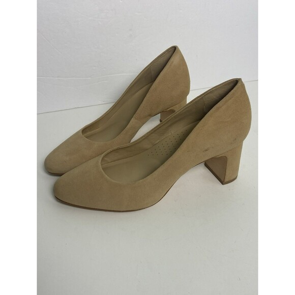 Antonio Melani Camel Suede Almond Toe Full Toe Block Heels Shoes Sz 8M Comfort - Picture 1 of 9